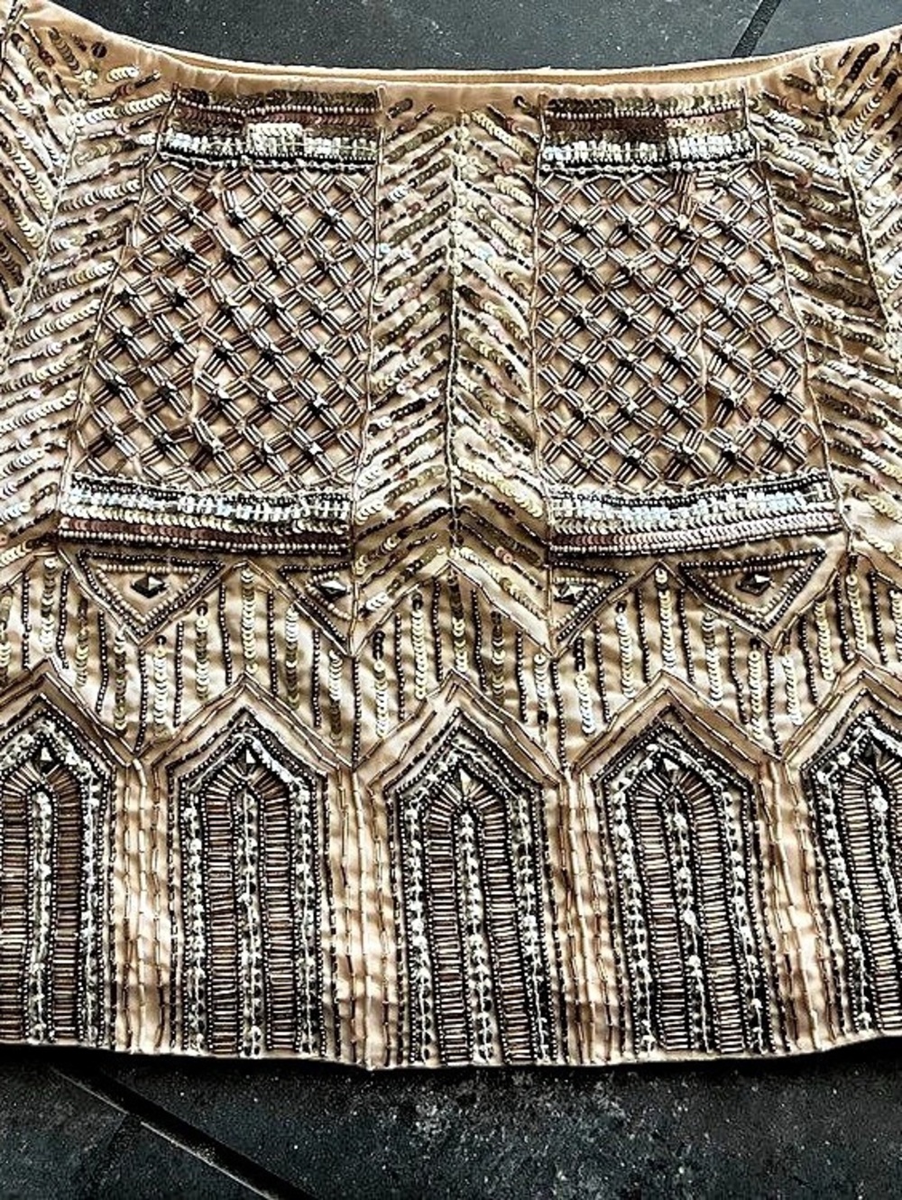 Club Monaco Beaded Sequin Embellished Mini Skirt beige and rose gold Size 4